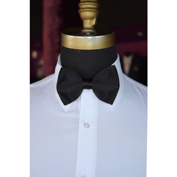 BLACK SATIN BOWTIE 3 INCH, PRE-TIED