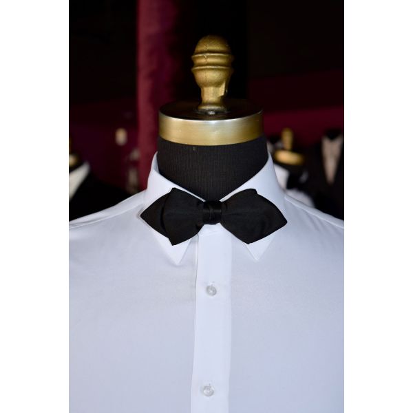 BLACK SATIN DIAMOND TIP BOWTIE, PRE-TIED
