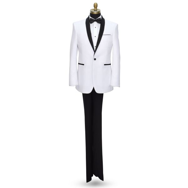 WHITE TUXEDO WITH BLACK SHAWL COLLAR