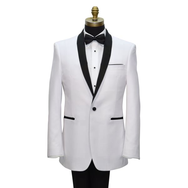 WHITE TUXEDO WITH BLACK SHAWL COLLAR