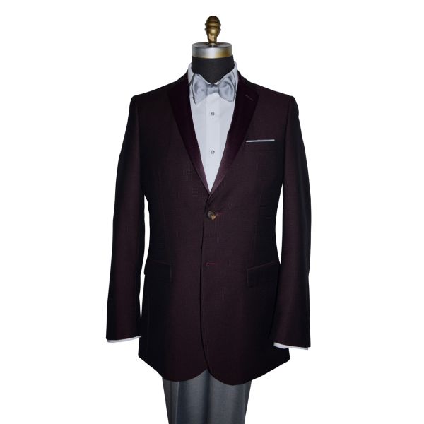 Burgundy Tuxedo with Burgundy Satin Lapel Ensemble