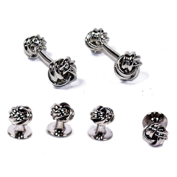 Silver Rope Cufflinks and Stud Set