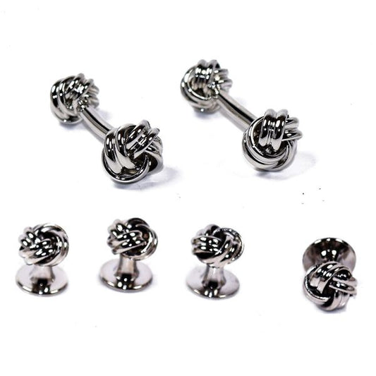 Silver Rope Cufflinks and Stud Set