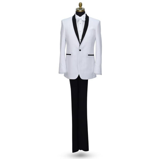 WHITE TUXEDO WITH BLACK SHAWL COLLAR