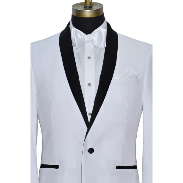 WHITE TUXEDO WITH BLACK SHAWL COLLAR