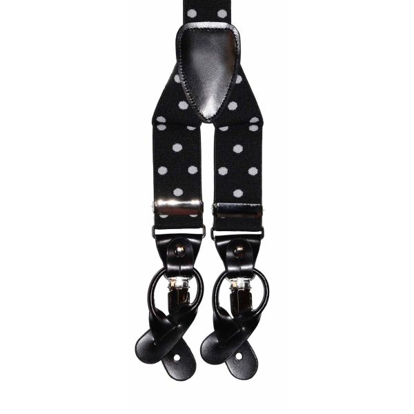 BLACK SUSPENDERS WITH WHITE POLKA DOT