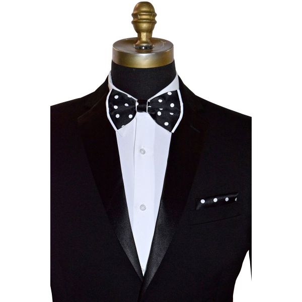 BLACK BOWTIE WITH WITE POLKA DOT, PRE-TIED