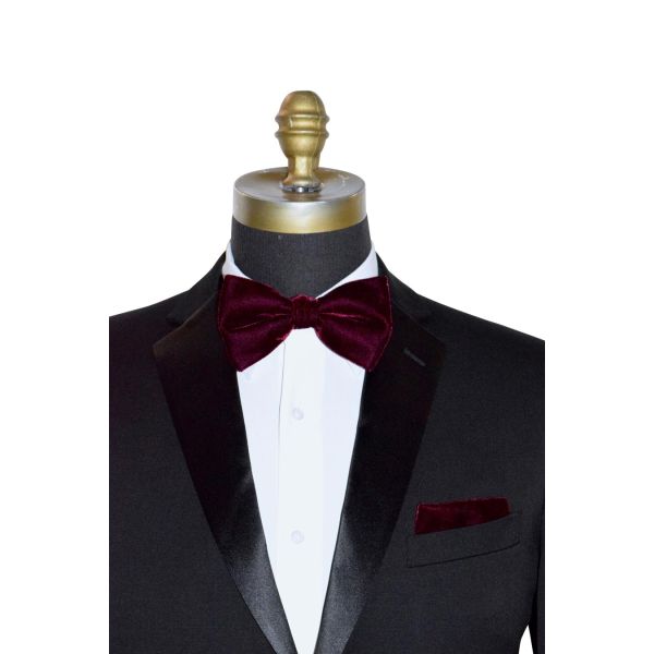 BURGUNDY VELVET BOWTIE, PRE-TIED
