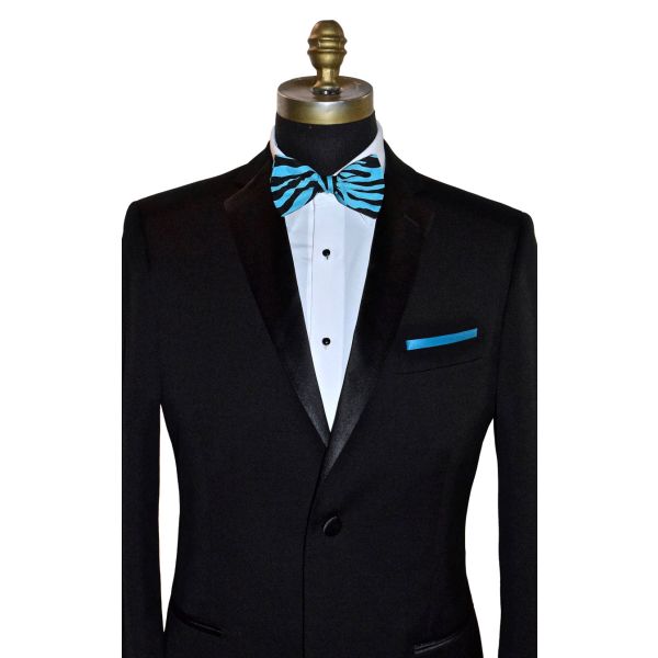 BLUE ZEBRA PRINT BOWTIE, PRE-TIED