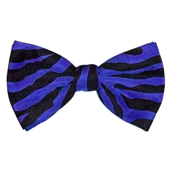 ZEBRA PRINT BOWTIE WITH PURPLE, PRE-TIED