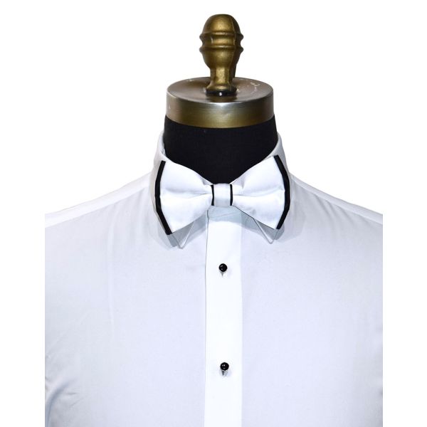 WHITE BOWTIE WITH BLACK TRIM, PRE-TIED