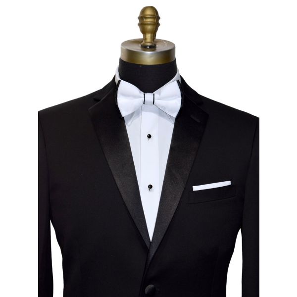 WHITE BOWTIE WITH BLACK TRIM, PRE-TIED
