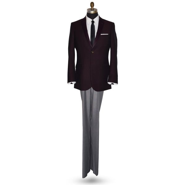 Burgundy Tuxedo with Burgundy Satin Lapel Ensemble