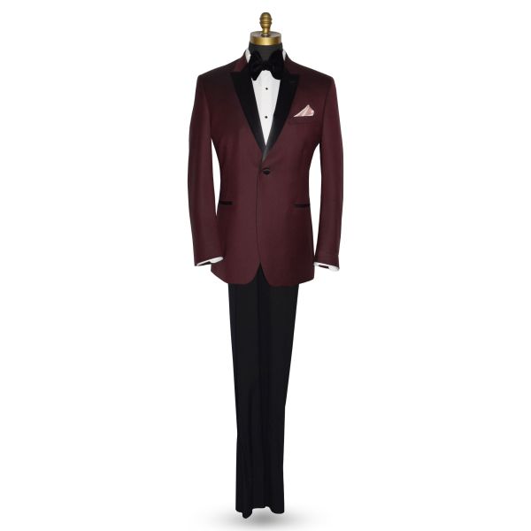 Men's Burgundy Tuxedo Jacket With Black Peak Lapel