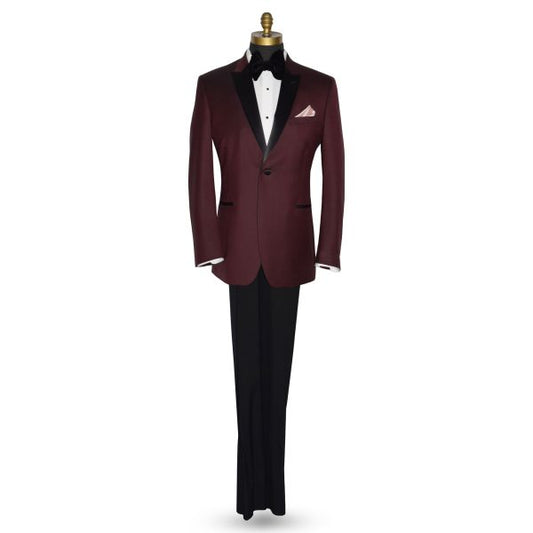 Men's Burgundy Tuxedo Jacket With Black Peak Lapel