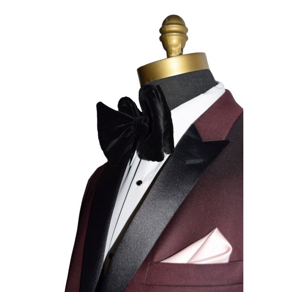 Men's Burgundy Tuxedo Jacket With Black Peak Lapel