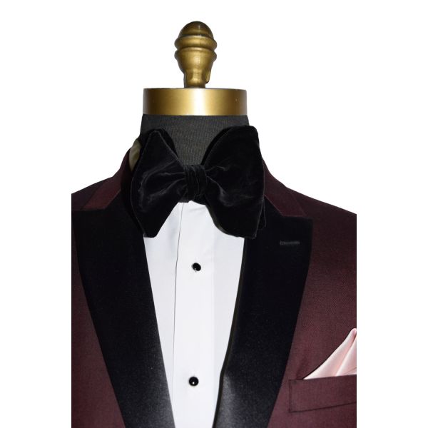 Men's Burgundy Tuxedo Jacket With Black Peak Lapel