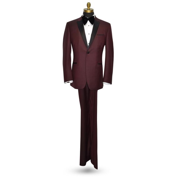 Men's Burgundy Tuxedo Jacket With Black Peak Lapel
