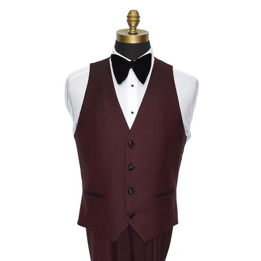 BURGUNDY SUPER 120'S WOOL TUXEDO VEST