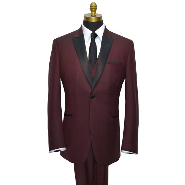 Men's Burgundy Tuxedo Jacket With Black Peak Lapel
