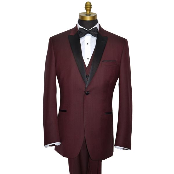 Men's Burgundy Tuxedo Jacket With Black Peak Lapel