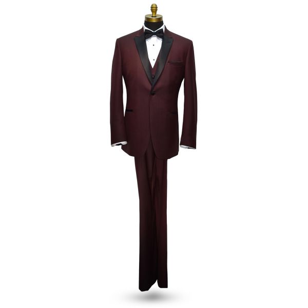 Men's Burgundy Tuxedo Jacket With Black Peak Lapel
