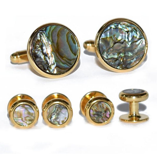 Abalone Cufflinks and Stud Set-GOLD