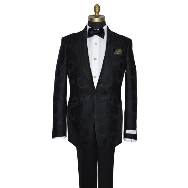 BLACK BROCADE SHAWL COLLAR DANTE INFERNO