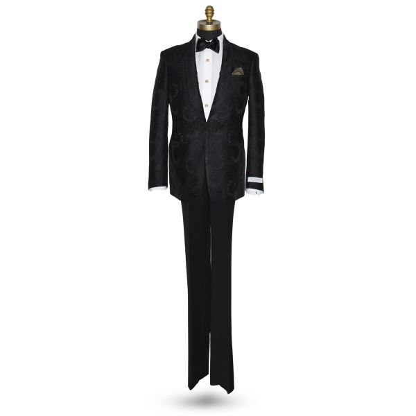 BLACK BROCADE SHAWL COLLAR DANTE INFERNO
