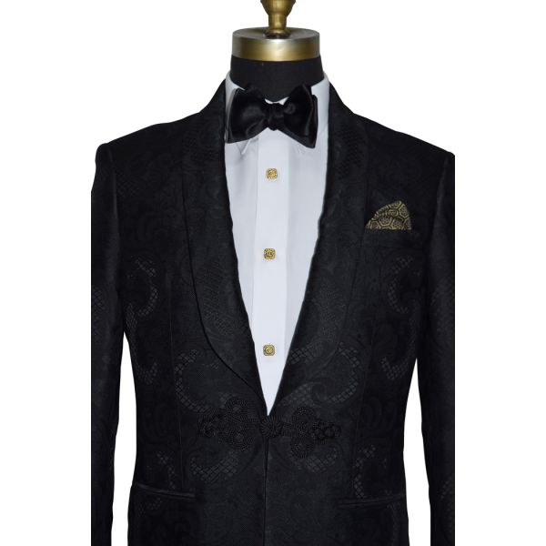 BLACK BROCADE SHAWL COLLAR DANTE INFERNO