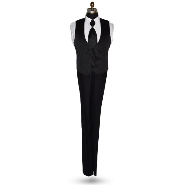Men's Black Nehru Tuxedo Ensemble with Black Accents