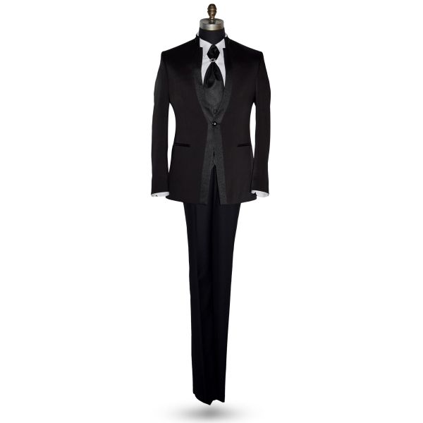 Men's Black Nehru Tuxedo Ensemble with Black Accents