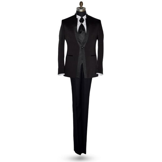 Men's Black Nehru Tuxedo Ensemble with Black Accents