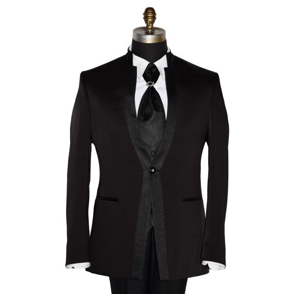 Men's Black Nehru Tuxedo Ensemble with Black Accents
