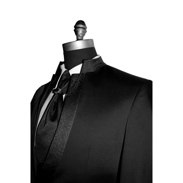 Men's Black Nehru Tuxedo Ensemble with Black Accents