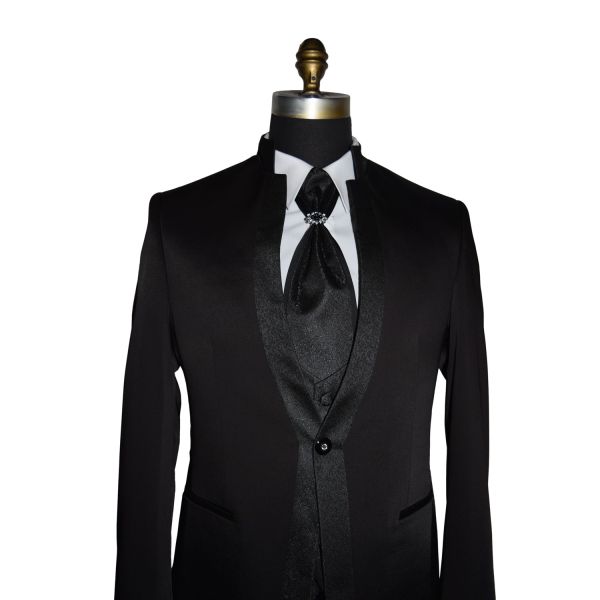 Men's Black Nehru Tuxedo Ensemble with Black Accents