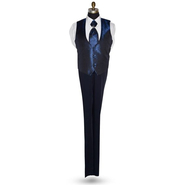 Midnight-Blue Nehru Tuxedo Ensemble with Blue Accents