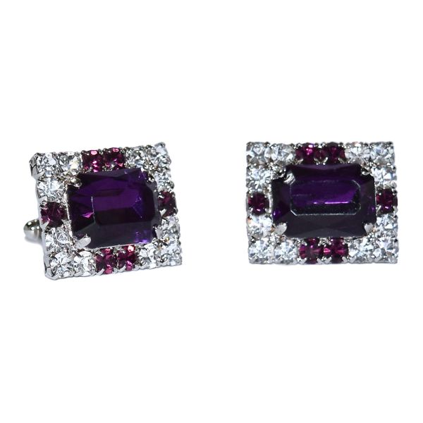 AMETHYST COLOR WITH CRYSTAL CUFFLINKS