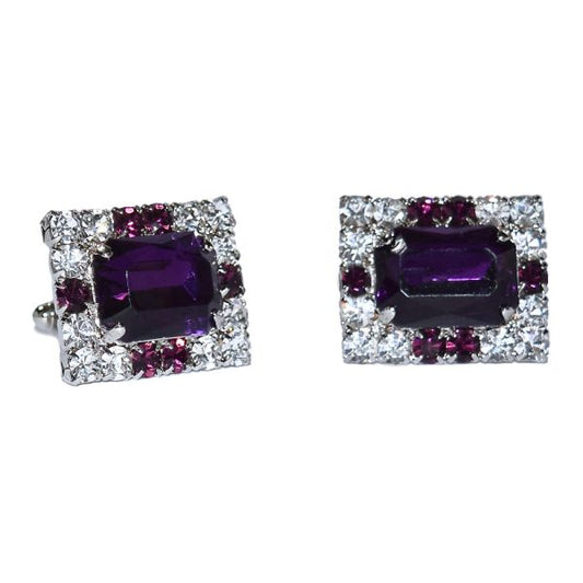 AMETHYST COLOR WITH CRYSTAL CUFFLINKS
