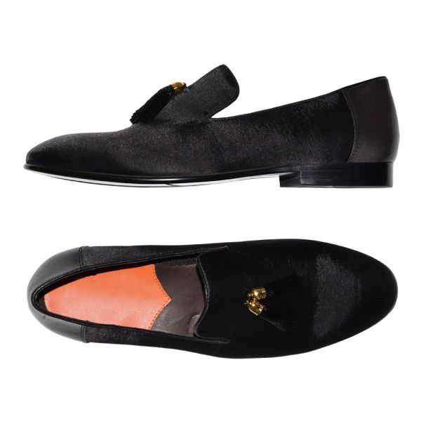 BLACK VELVET SLIP-ON TUXEDO SHOES