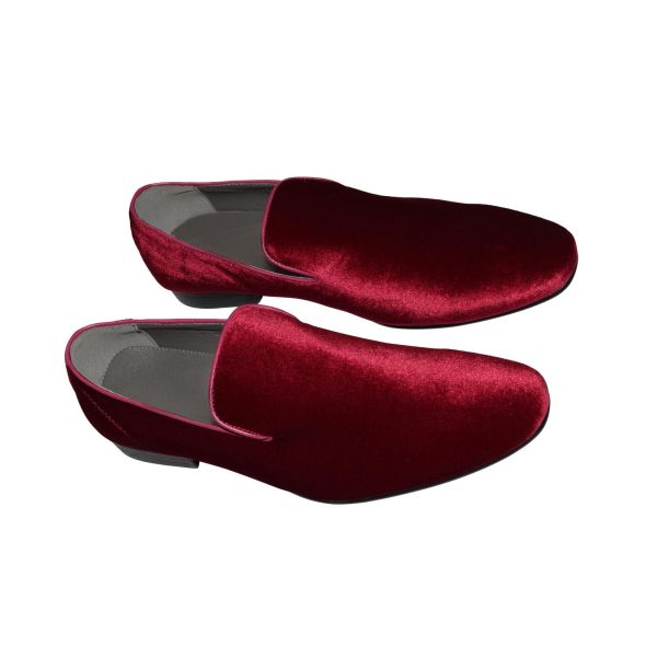 BURGUNDY MAROON VELVET SLIP-ON PUMPS
