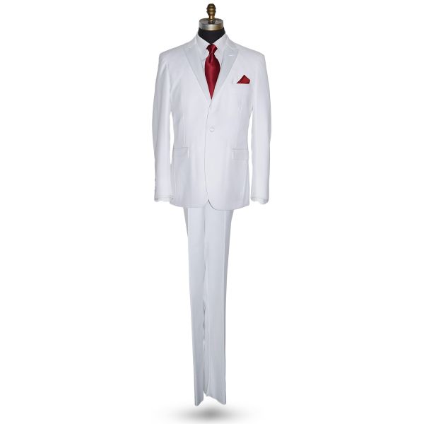 WHITE PEAK LAPEL TUXEDO WITH WHITE PANTS ENSEMBLE