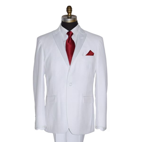 WHITE PEAK LAPEL TUXEDO WITH WHITE PANTS ENSEMBLE