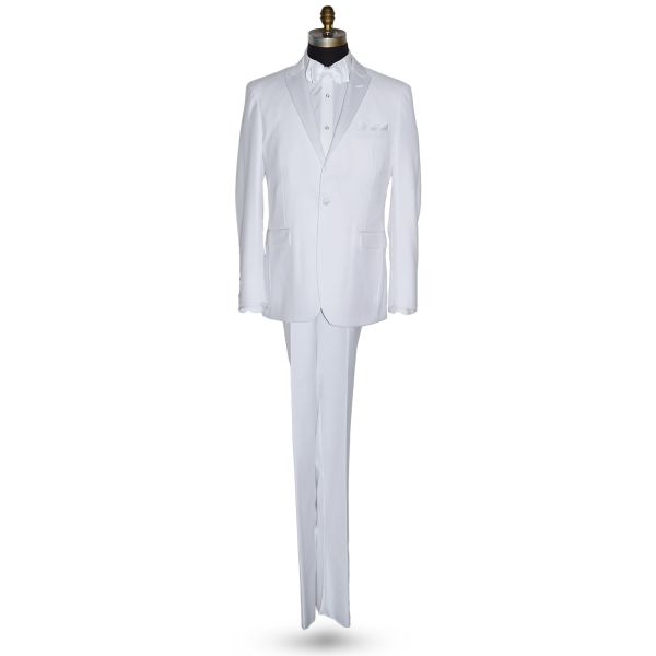 WHITE PEAK LAPEL TUXEDO WITH WHITE PANTS ENSEMBLE