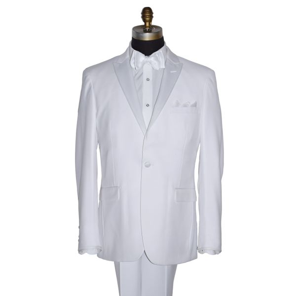 WHITE PEAK LAPEL TUXEDO WITH WHITE PANTS ENSEMBLE