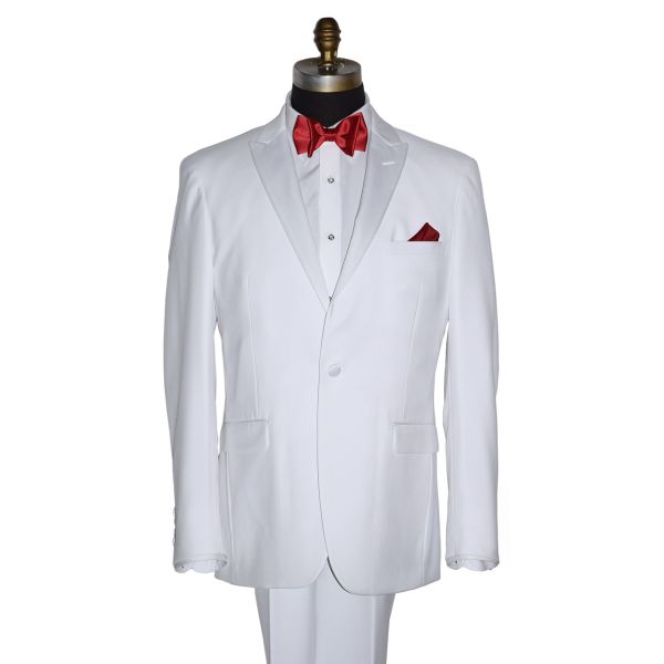 WHITE PEAK LAPEL TUXEDO WITH WHITE PANTS ENSEMBLE