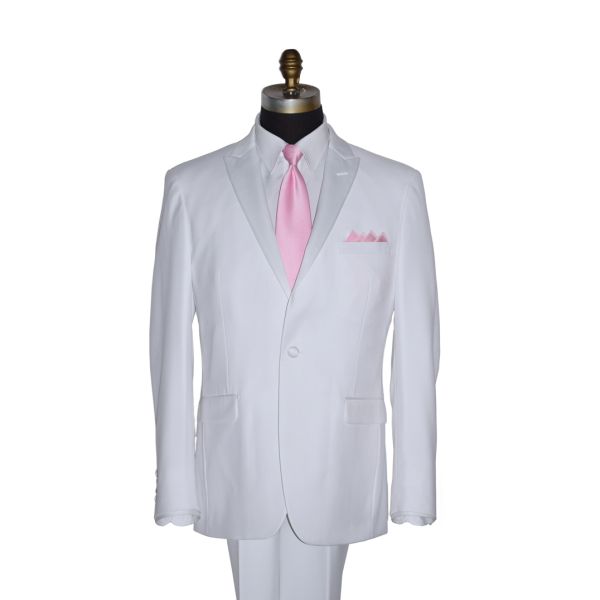 WHITE PEAK LAPEL TUXEDO WITH WHITE PANTS ENSEMBLE