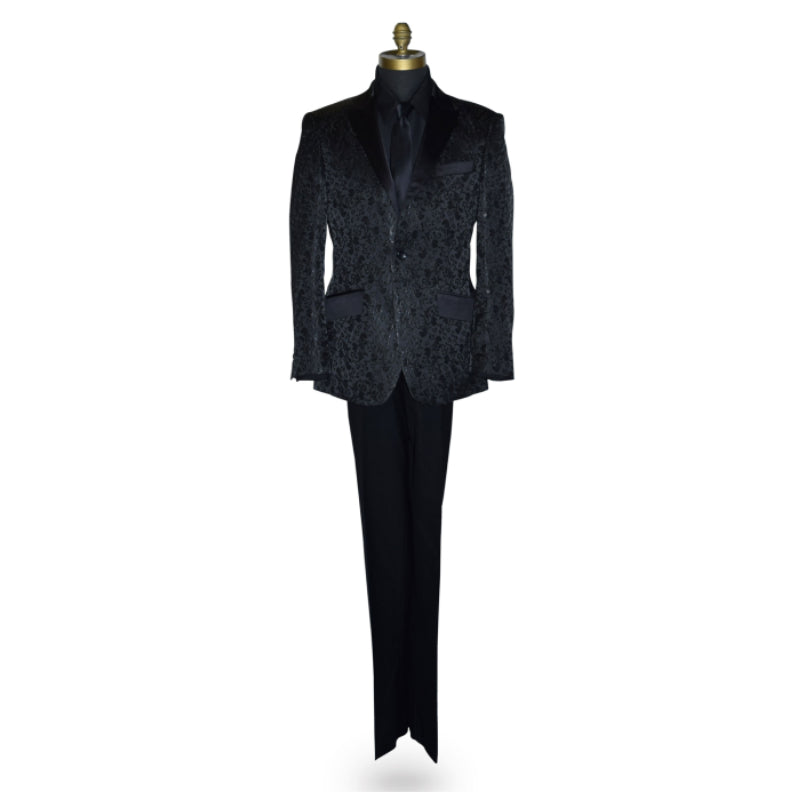 Black Brocade Tuxedo Ensemble