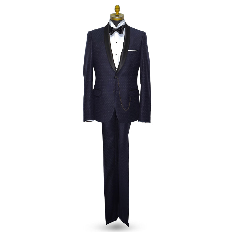 NAVY BLUE COSMOS SUPERFINE SHAWL COLLAR TUXEDO ENSEMBLE