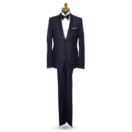 NAVY BLUE COSMOS SUPERFINE SHAWL COLLAR TUXEDO ENSEMBLE
